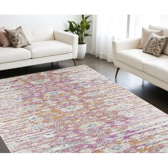 Ivory Pink and Orange Floral Area Rug Photo 1