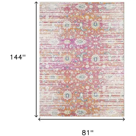 Ivory Pink and Orange Floral Area Rug Photo 3