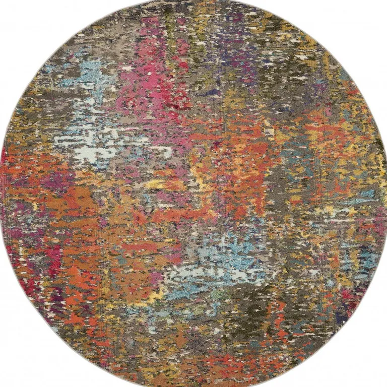 Sunset Round Abstract Power Loom Non Skid Area Rug Photo 4