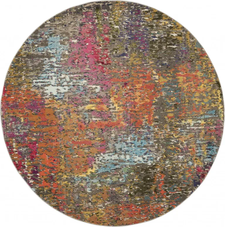 Sunset Round Abstract Power Loom Non Skid Area Rug Photo 1