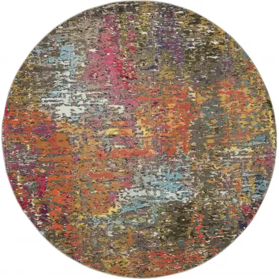 Sunset Round Abstract Power Loom Non Skid Area Rug Photo 1