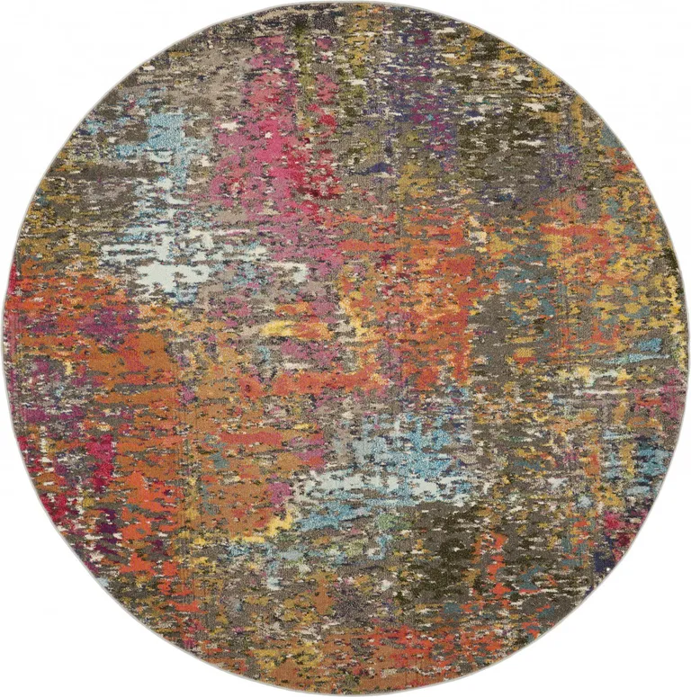 Sunset Round Abstract Power Loom Non Skid Area Rug Photo 1