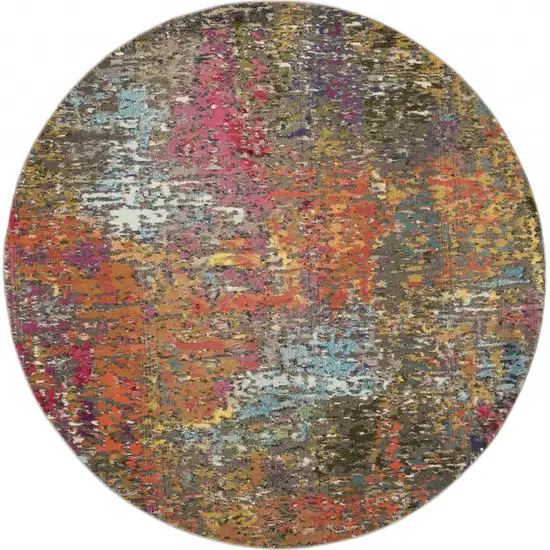 Sunset Round Abstract Power Loom Non Skid Area Rug Photo 1