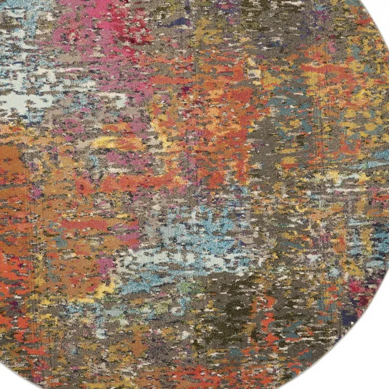 Sunset Round Abstract Power Loom Non Skid Area Rug Photo 3