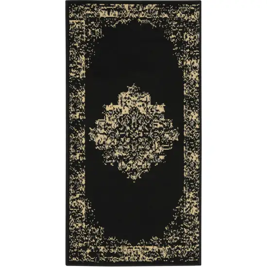 Tan And Black Medallion Distressed Area Rug Photo 2