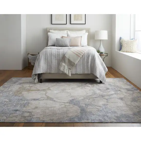 Tan And Blue Abstract Power Loom Distressed Area Rug Photo 7