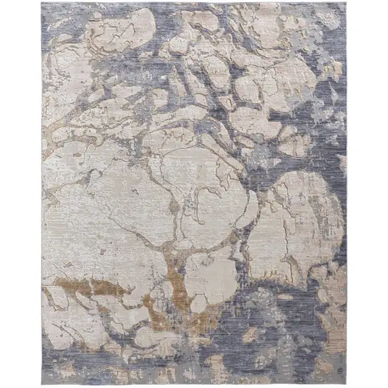 Tan And Blue Abstract Power Loom Distressed Area Rug Photo 1