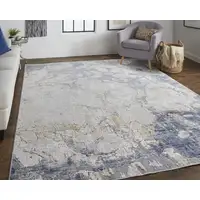Photo of Tan And Blue Abstract Power Loom Distressed Area Rug