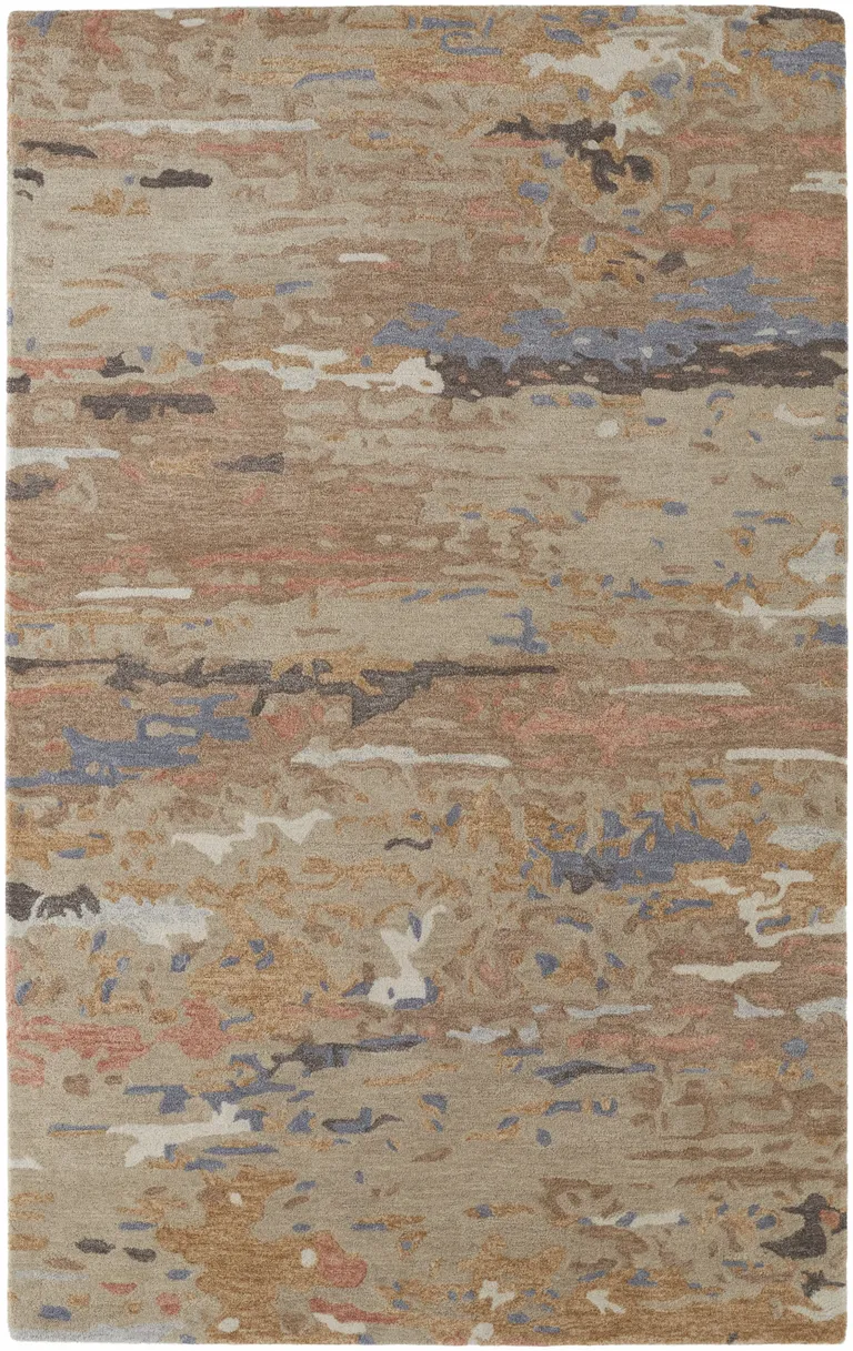 Tan And Blue Wool Abstract Tufted Handmade Stain Resistant Area Rug Photo 1