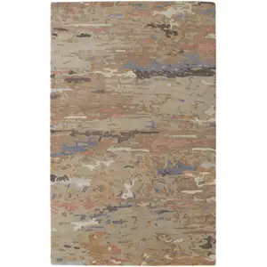 Photo of Tan And Blue Wool Abstract Tufted Handmade Stain Resistant Area Rug