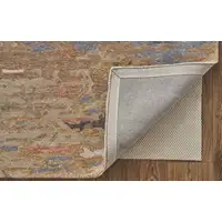 Photo of Tan And Blue Wool Abstract Tufted Handmade Stain Resistant Area Rug