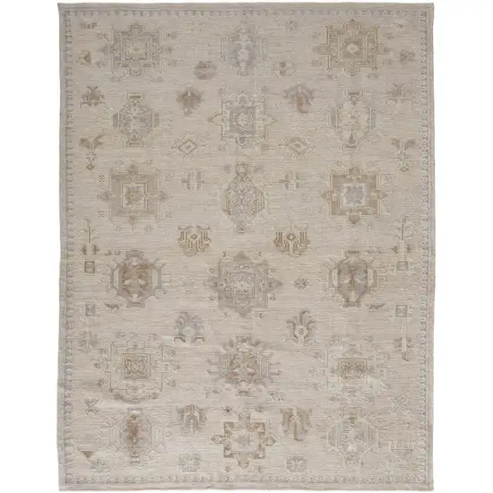 Tan And Brown Floral Hand Knotted Stain Resistant Area Rug Photo 1