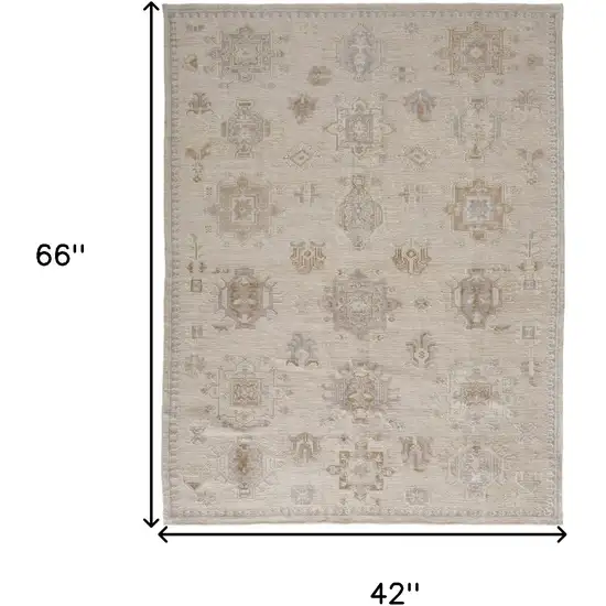 Tan And Brown Floral Hand Knotted Stain Resistant Area Rug Photo 10