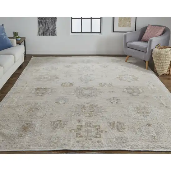 Tan And Brown Floral Hand Knotted Stain Resistant Area Rug Photo 6