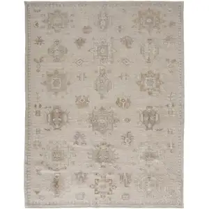 Photo of Tan And Brown Floral Hand Knotted Stain Resistant Area Rug