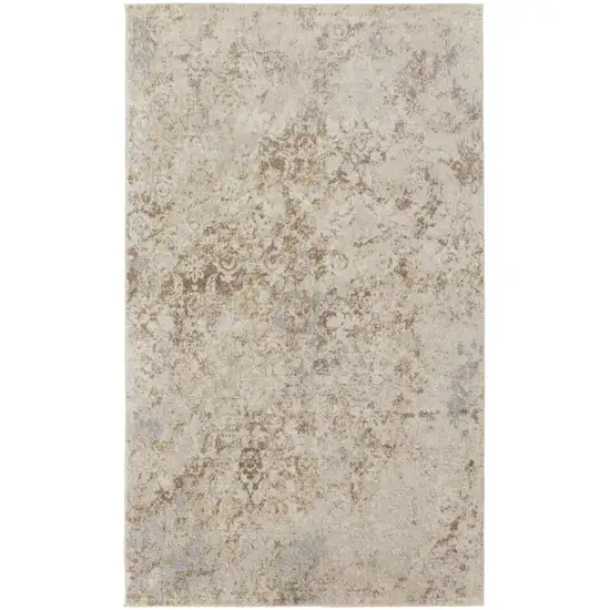 Tan And Ivory Abstract Power Loom Distressed Area Rug Photo 1