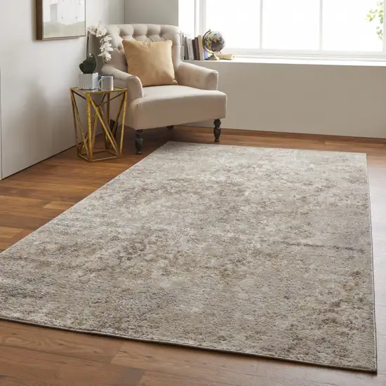 Tan And Ivory Abstract Power Loom Distressed Area Rug Photo 7