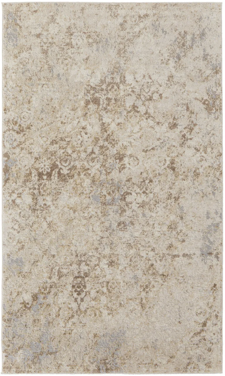 Tan And Ivory Abstract Power Loom Distressed Area Rug Photo 1