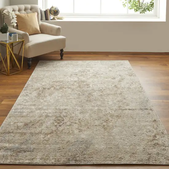 Tan And Ivory Abstract Power Loom Distressed Area Rug Photo 3