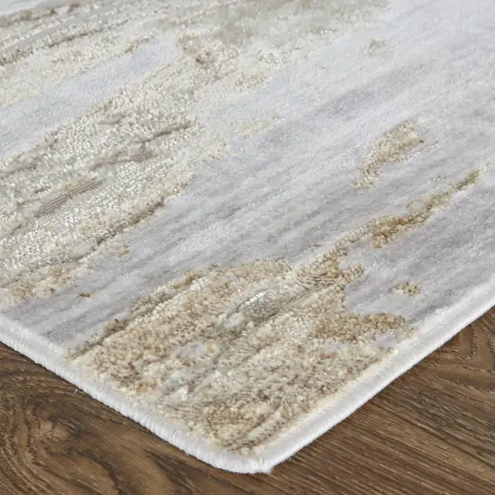 Tan And Ivory Abstract Power Loom Distressed Area Rug Photo 3