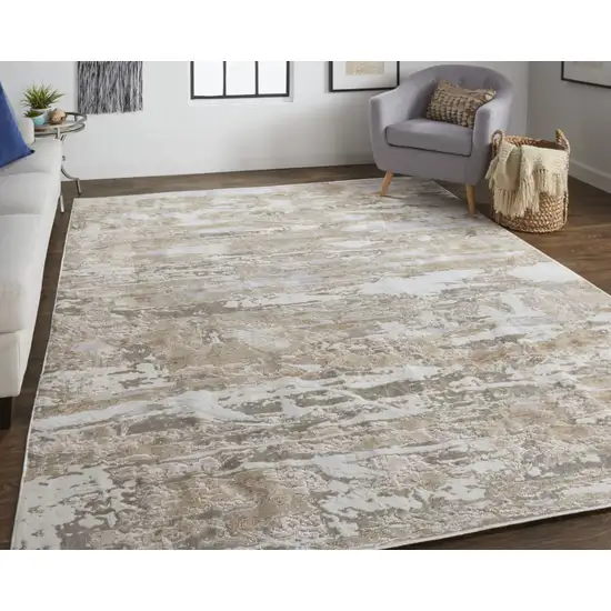 Tan And Ivory Abstract Power Loom Distressed Area Rug Photo 7