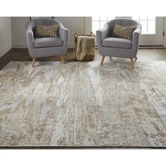 Tan And Ivory Abstract Power Loom Distressed Area Rug Photo 8