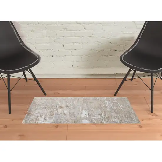 Tan And Ivory Abstract Power Loom Distressed Area Rug Photo 2