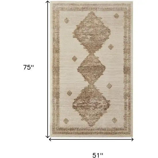 Tan And Ivory Geometric Power Loom Distressed Area Rug Photo 10