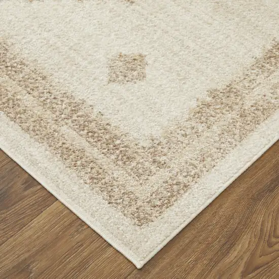 Tan And Ivory Geometric Power Loom Distressed Area Rug Photo 3