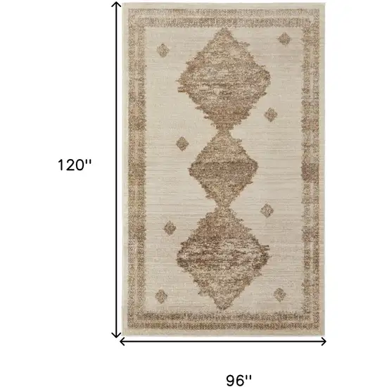 Tan And Ivory Geometric Power Loom Distressed Area Rug Photo 10