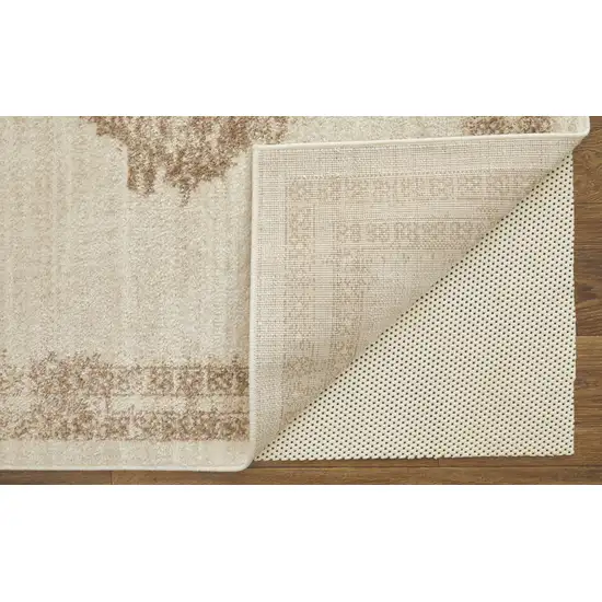 Tan And Ivory Geometric Power Loom Distressed Area Rug Photo 4