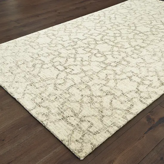 Tan And Ivory Wool Geometric Hand Tufted Area Rug Photo 7