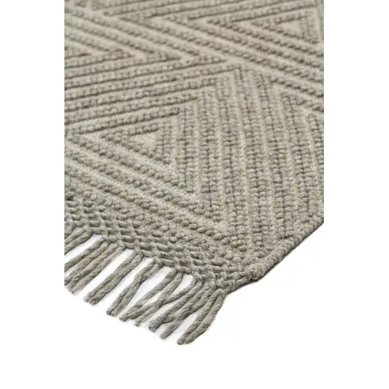 Tan And Ivory Wool Geometric Hand Woven Area Rug With Fringe Photo 4