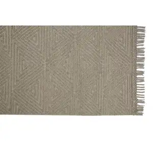 Photo of Tan And Ivory Wool Geometric Hand Woven Area Rug With Fringe