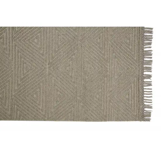 Tan And Ivory Wool Geometric Hand Woven Area Rug With Fringe Photo 1