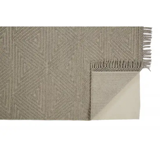 Tan And Ivory Wool Geometric Hand Woven Area Rug With Fringe Photo 3