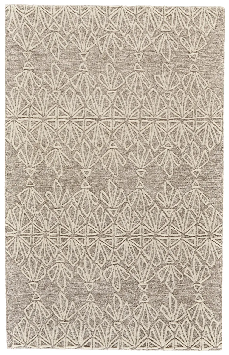 Tan And Ivory Wool Geometric Tufted Handmade Stain Resistant Area Rug Photo 1