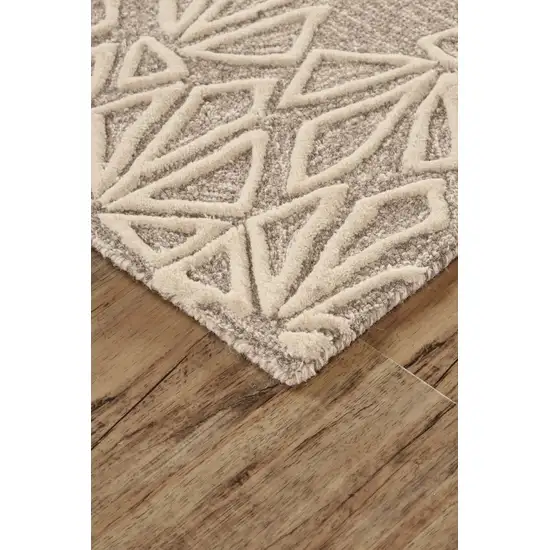 Tan And Ivory Wool Geometric Tufted Handmade Stain Resistant Area Rug Photo 2