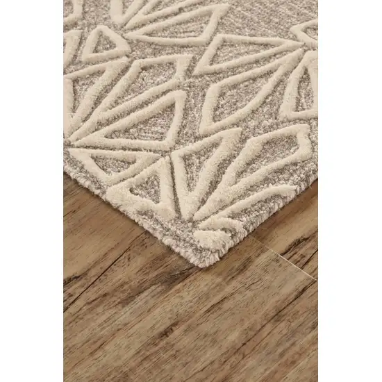 Tan And Ivory Wool Geometric Tufted Handmade Stain Resistant Area Rug Photo 3