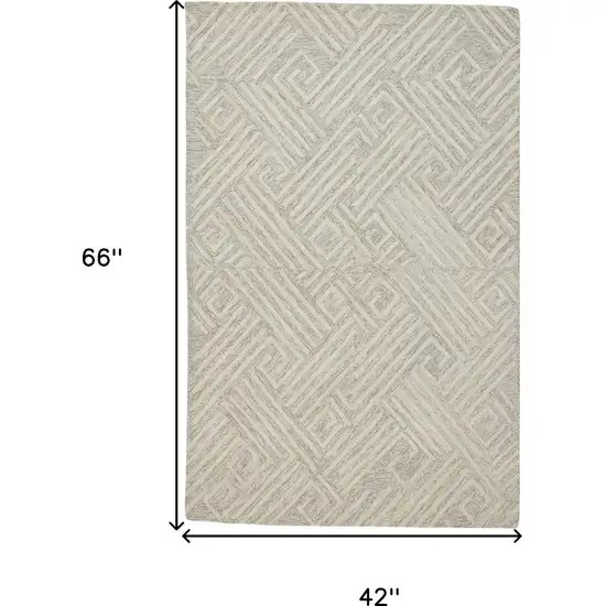 Tan And Ivory Wool Geometric Tufted Handmade Stain Resistant Area Rug Photo 4