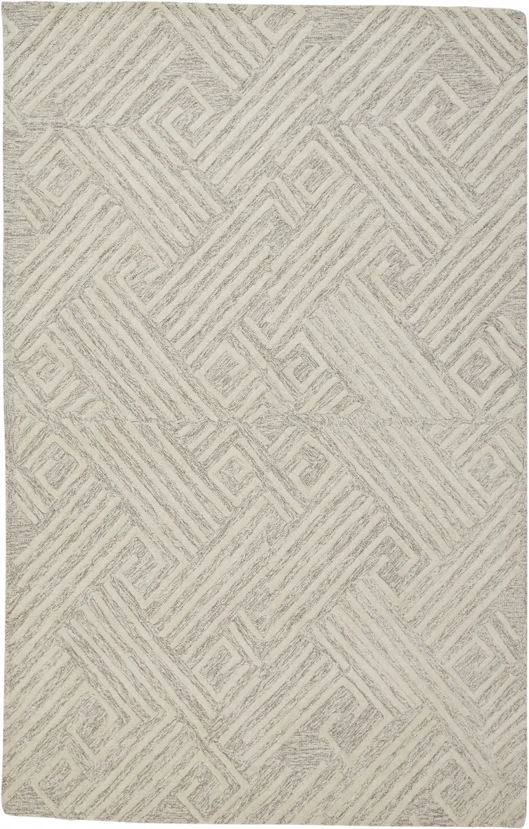 Tan And Ivory Wool Geometric Tufted Handmade Stain Resistant Area Rug Photo 1