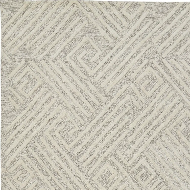 Tan And Ivory Wool Geometric Tufted Handmade Stain Resistant Area Rug Photo 3