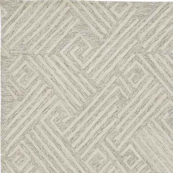 Tan And Ivory Wool Geometric Tufted Handmade Stain Resistant Area Rug Photo 3