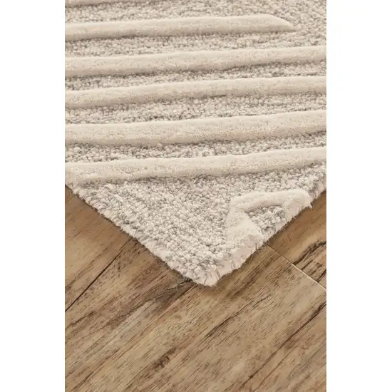 Tan And Ivory Wool Geometric Tufted Handmade Stain Resistant Area Rug Photo 3