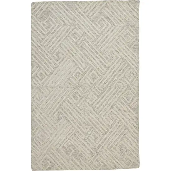 Tan And Ivory Wool Geometric Tufted Handmade Stain Resistant Area Rug Photo 3