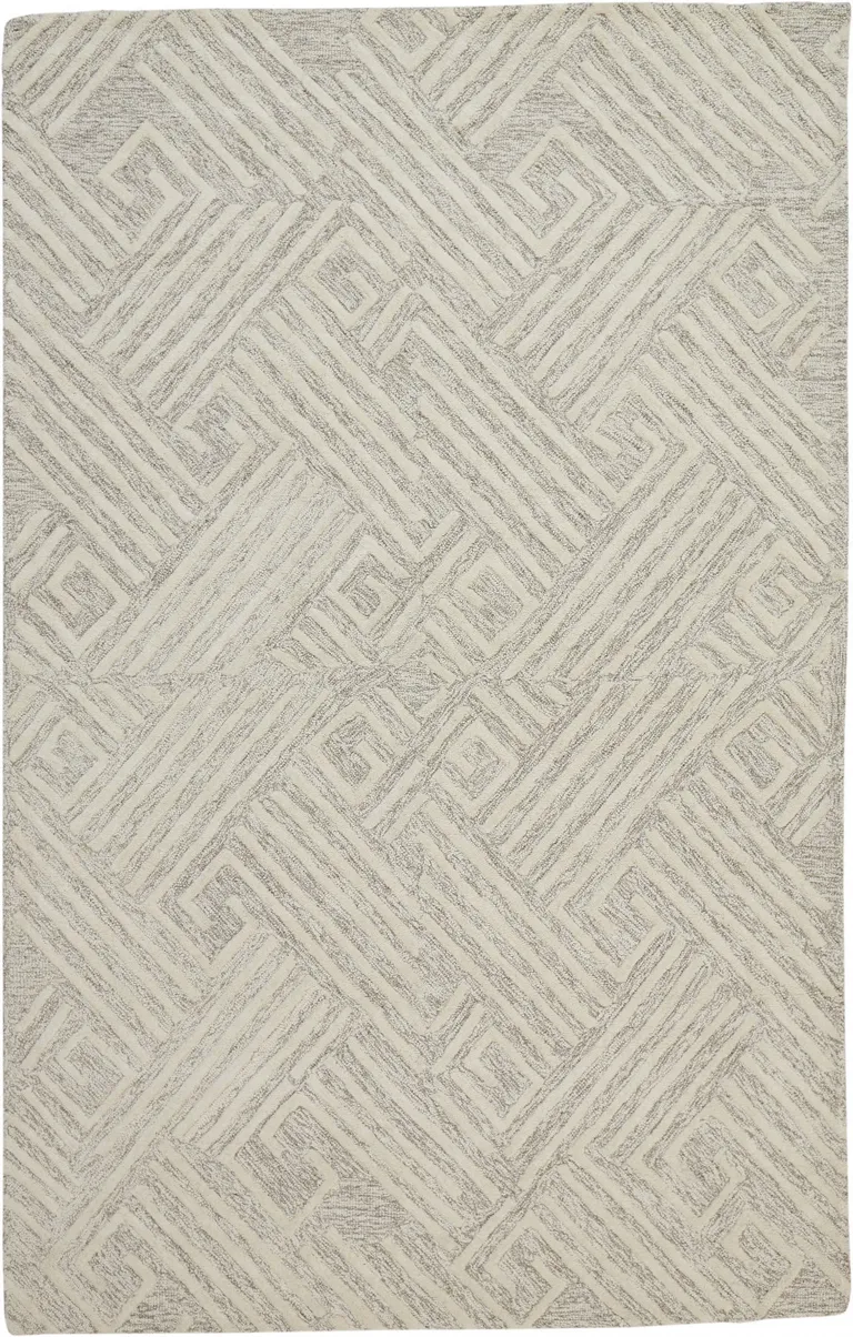 Tan And Ivory Wool Geometric Tufted Handmade Stain Resistant Area Rug Photo 4