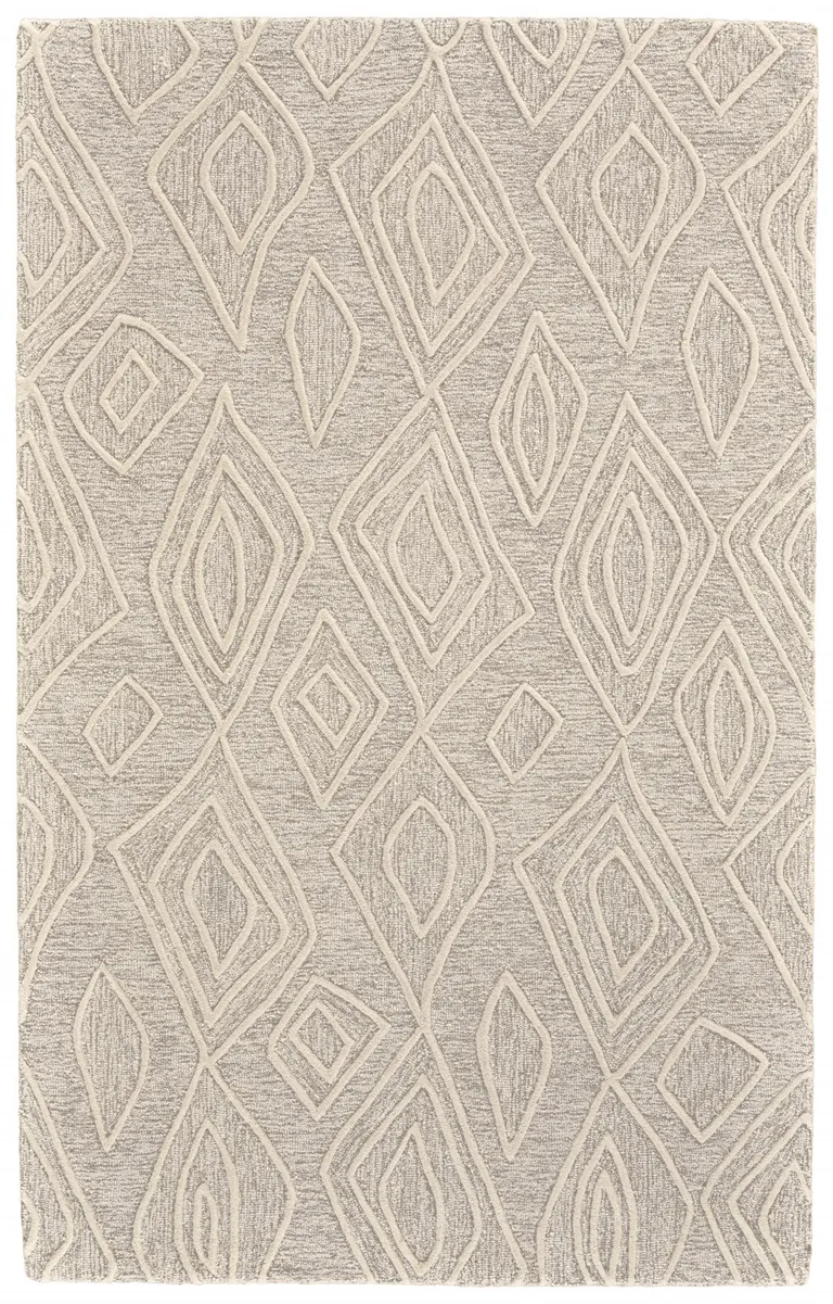 Tan And Ivory Wool Geometric Tufted Handmade Stain Resistant Area Rug Photo 1