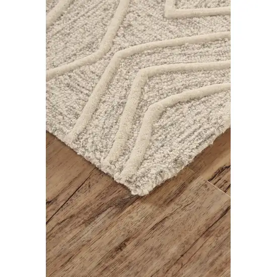 Tan And Ivory Wool Geometric Tufted Handmade Stain Resistant Area Rug Photo 3