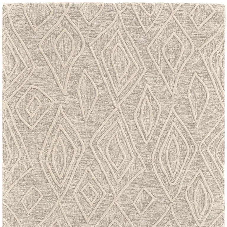 Tan And Ivory Wool Geometric Tufted Handmade Stain Resistant Area Rug Photo 4