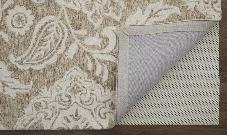 Tan And Ivory Wool Paisley Tufted Handmade Stain Resistant Area Rug Photo 5